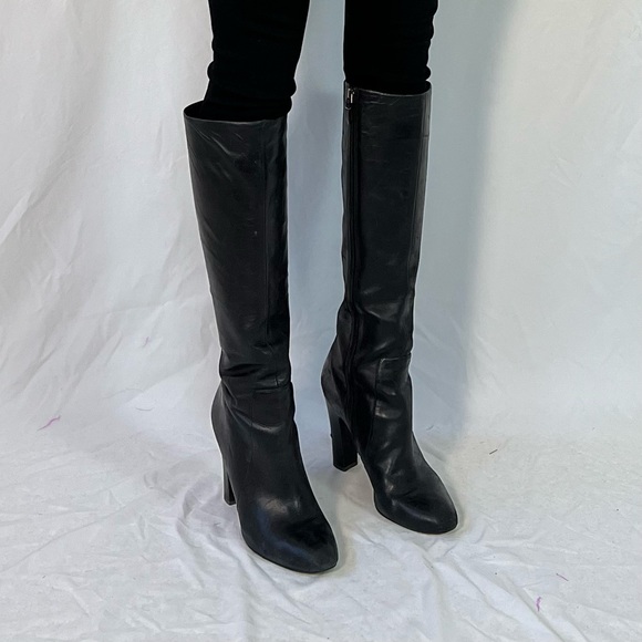 Via Spiga Knee High Black Leather Heeled Boots - Picture 1 of 12